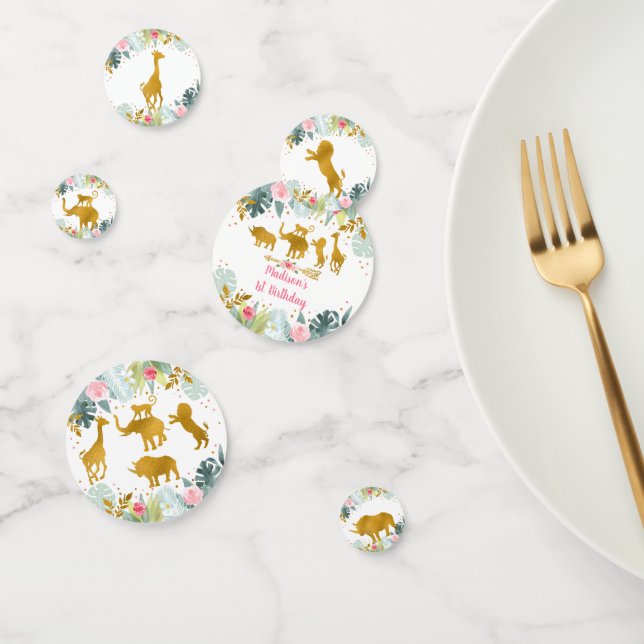 Pink Gold Safari Animal Greenery Birthday Confetti (Group)