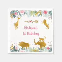 Pink Gold Safari Animal Greenery Birthday