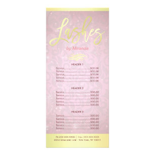 Pink Gold Script Lashes Makeup Artist Price List Rack Card