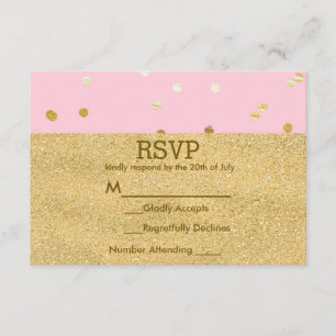 Pink & Gold Shiny Confetti Dots Chic Modern RSVP