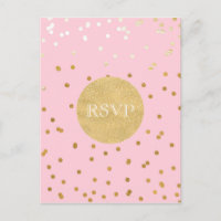 Pink & Gold Shiny Confetti Dots Chic Modern RSVP