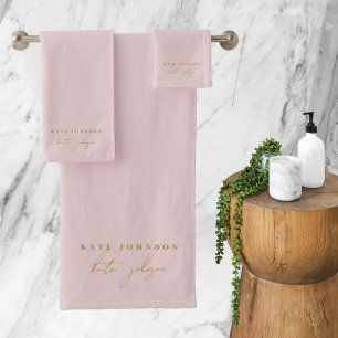Pink Gold Signature Script Monogram Bath Towel Set