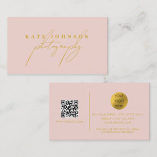 Pink Gold Signature Script QR Code Social Media  Business Card