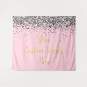 Pink Gold Silver Birthday Party Photo Booth Prop Tapestry