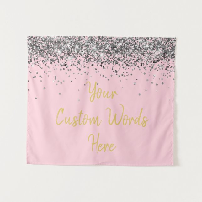 Pink Gold Silver Birthday Party Photo Booth Prop Tapestry (Front (Horizontal))