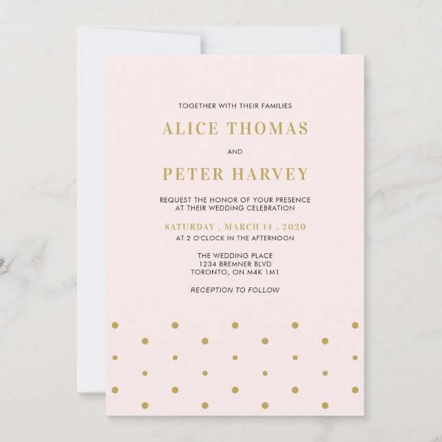 Pink & Gold | Simple Modern Wedding Ceremony Invitation (Front)