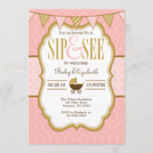 Pink Gold Sip And See Invitation