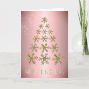 Pink Gold Snowflake Christmas Tree Christmas Holiday Card