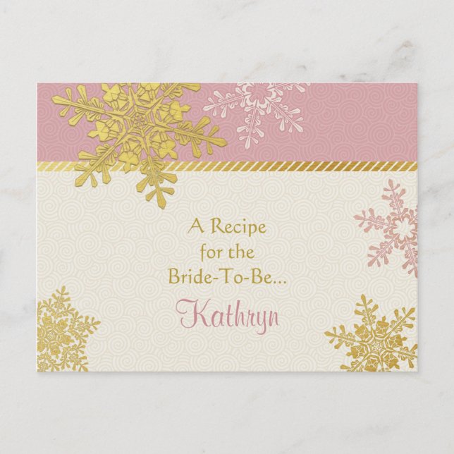 Pink Gold Snowflake Recipe Card for the Bride (Front)