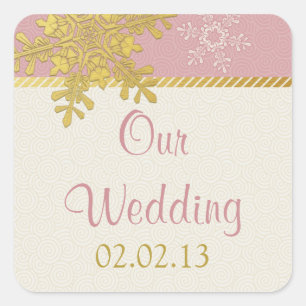 Pink Gold Snowflake Winter Wedding Stickers