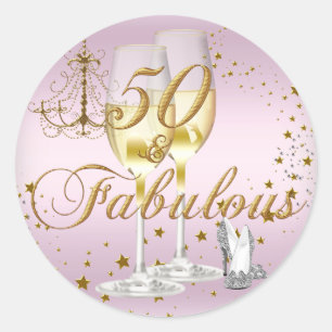 Pink Gold Sparkle 50 & Fabulous Birthday Sticker