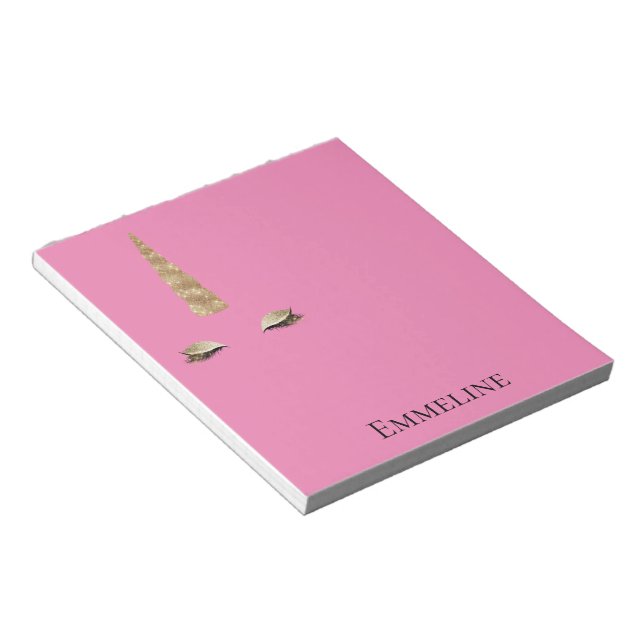 Pink Gold Sparkle Glam Unicorn personalised  Notepad (Angled)