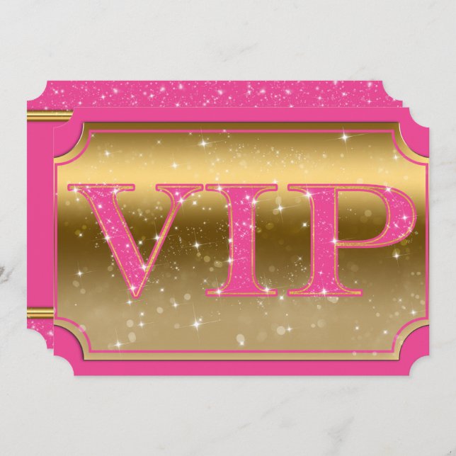 Pink & Gold Sparkle Glam VIP Party Event Ticket Invitation (Front/Back)