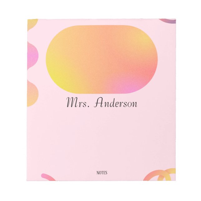 Pink & Gold Sparkle Personalized Teacher Notepad (Front)