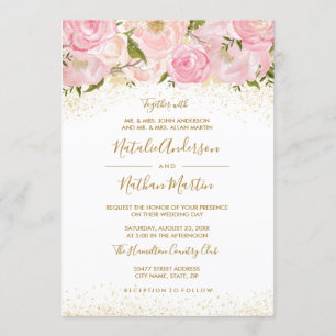 Pink Gold Sparkle Rose Wedding Invitation