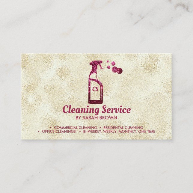 Pink & Gold Sparkle Spray Bottle Business Card (Front)