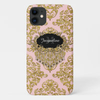 Pink Gold Sparkle Vintage Damask Elegant Glitter