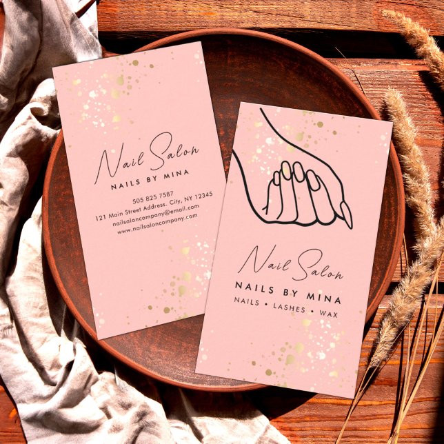 Pink Gold Specks Hand Nail Salon Business Card (Creator Uploaded)