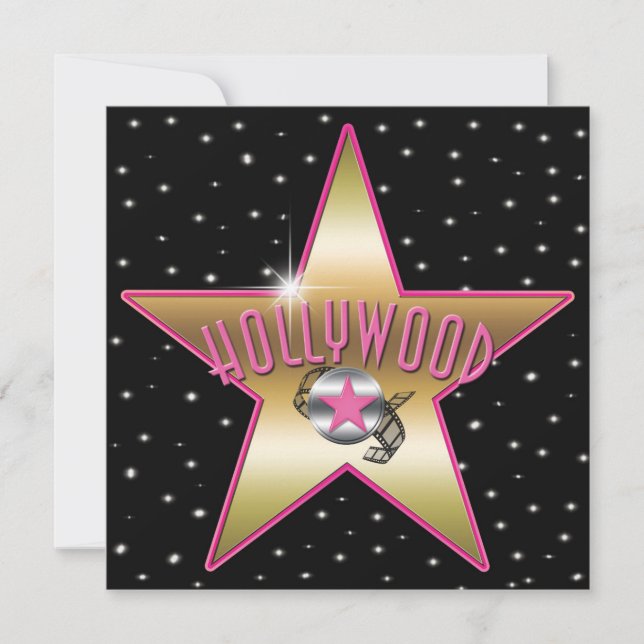 Pink & Gold Star Hollywood Sparkle Invitation (Front)