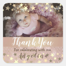 Pink Gold Star Photo Thank You 
