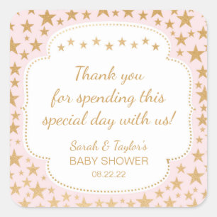 Pink Gold Stars Girl Baby Shower favour bag sticke Square Sticker