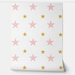 Pink & Gold Stars Nursery Wallpaper