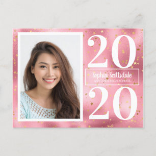 Pink Gold Stars Photo Graduation Announcement