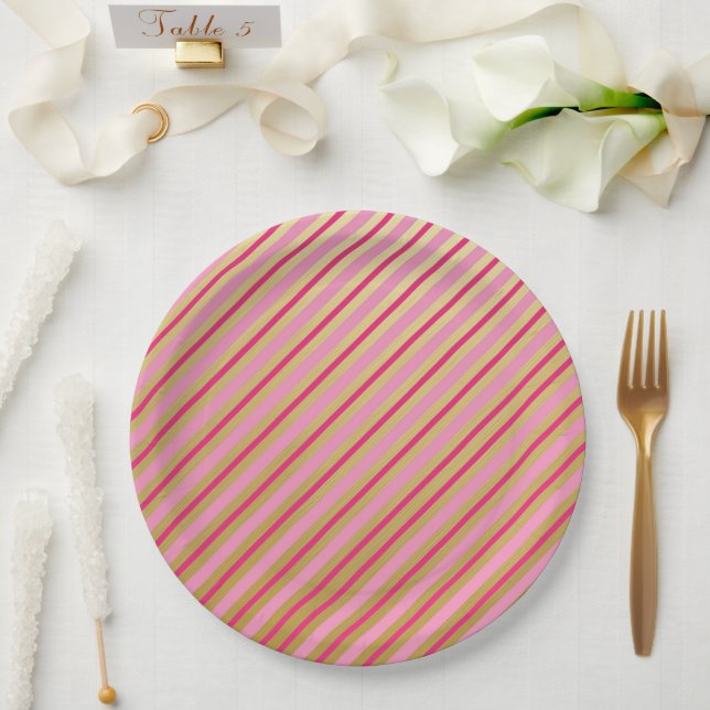 Pink & Gold Stripe Paper Plates (Wedding)
