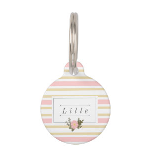 Pink & Gold Stripe Personalised Pet Name Tag