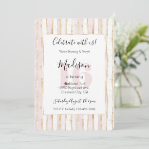 Pink Gold Stripes 16th Birthday Invitation