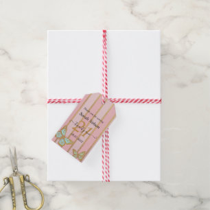 Pink Gold Stripes and Buterfly Gift Tags