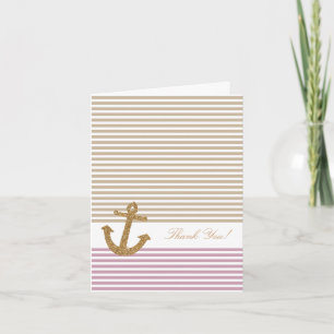 Pink Gold Stripes Glitter Anchor thank you