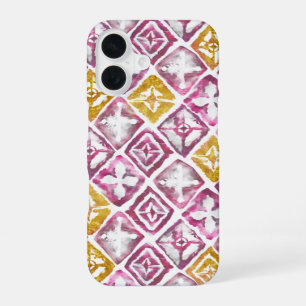 Pink Gold Stylish Ethnic Diamond Tiles iPhone 16 Case