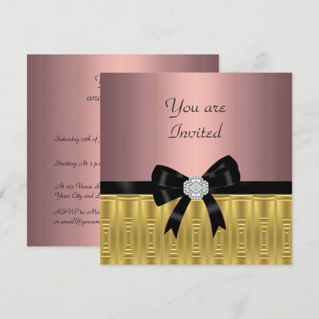 Pink Gold Stylish Party Invitation (Front/Back)