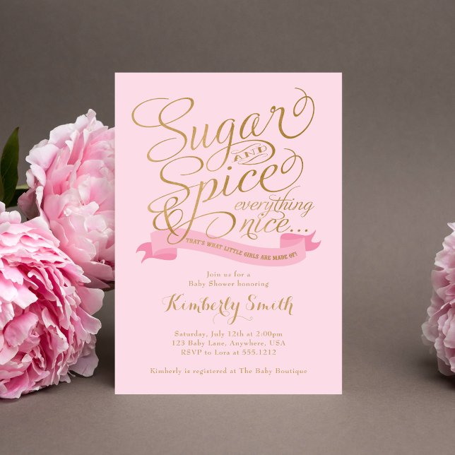 Pink Gold Sugar and Spice Baby Girl Baby Shower Invitation (Creator Uploaded)