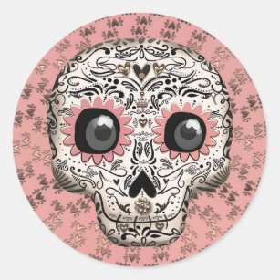 Pink & Gold Sugar Skull Whimsical Cute Party Classic Round Sticker