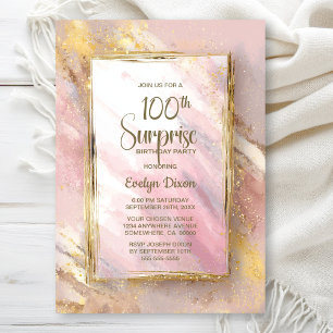 Pink Gold Surprise 100th Birthday Party Invitation