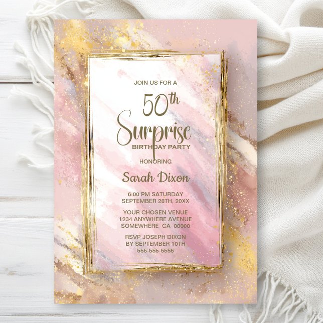 Pink Gold Surprise 50th Birthday Party Invitation (Creator Uploaded)