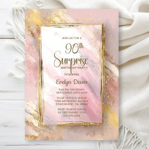 Pink Gold Surprise 90th Birthday Party Invitation