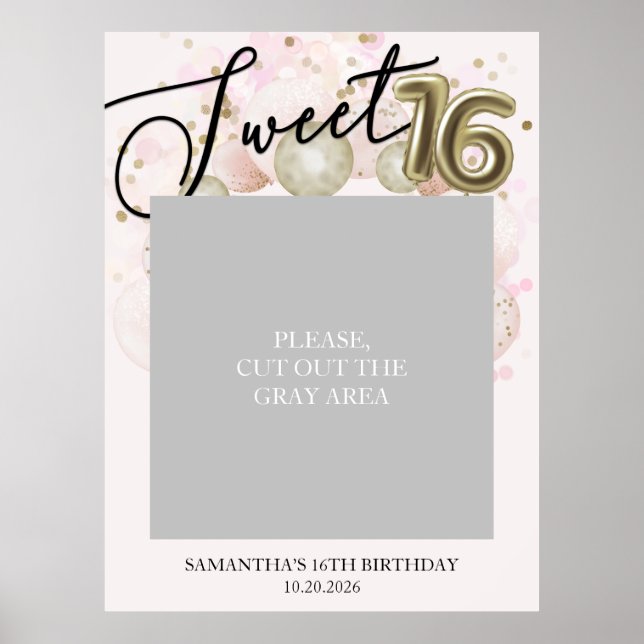 Pink Gold Sweet 16 DIY Photo Prop Poster (Front)