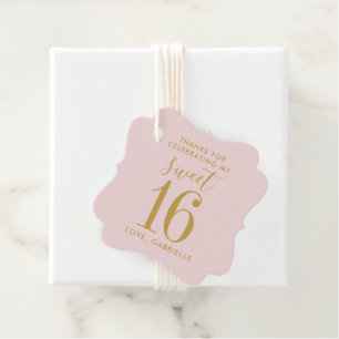 Pink Gold Sweet 16 Photo Name Thank You Birthday Favour Tags