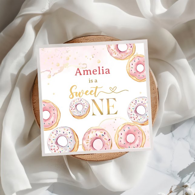 Pink Gold Sweet One Doughnut Birthday Paper Napkin (Creator Uploaded)