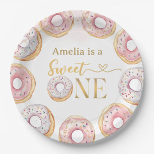 Pink Gold Sweet One Doughnut Birthday Paper Plates