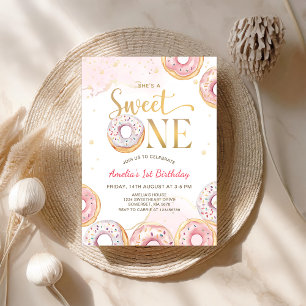 Pink Gold Sweet One Doughnuts 1st Birthday Invitat Invitation