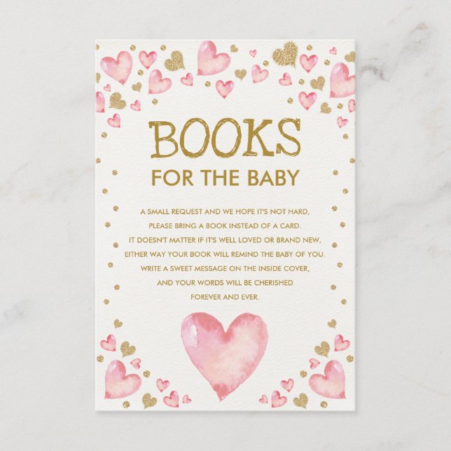 Pink Gold Sweetheart Baby Shower Books for Baby Enclosure Card (Front)
