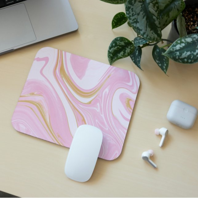 Pink & Gold Swirl Mousepad - Aesthetic Office Insp (Creator Uploaded)