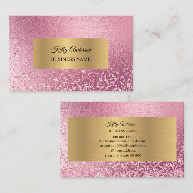 Pink gold textures marble business card (Front/Back)