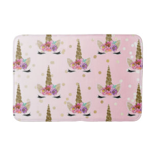 Pink & Gold Trendy Modern Unicorn Horn #2 Bath Mat