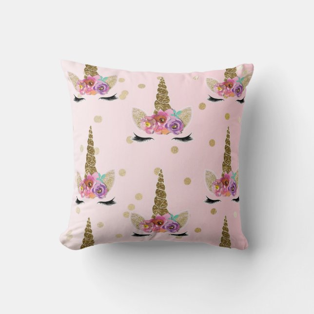 Pink & Gold Trendy Modern Unicorn Horn #2 Cushion (Front)