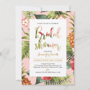 Pink & Gold   Tropical Bridal Shower Invitation
